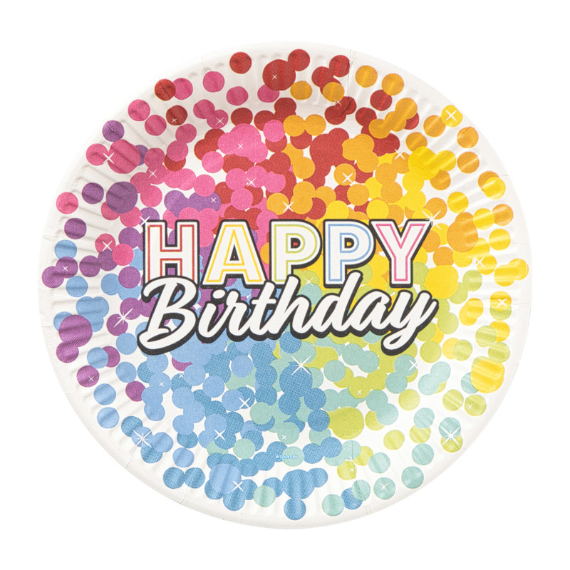 Papieren borden regenboog - set van 6 - ø23 cm