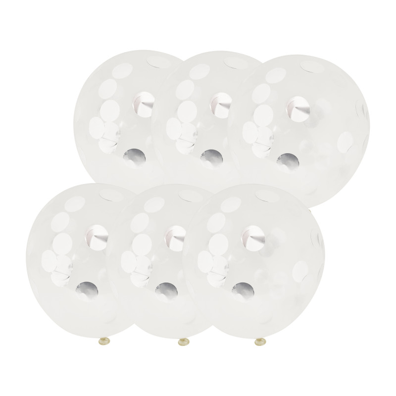 Confettiballon - zilverkleurig - 6 stuks