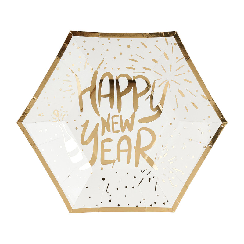 Bordjes happy new year - ⌀18 cm - set van 8