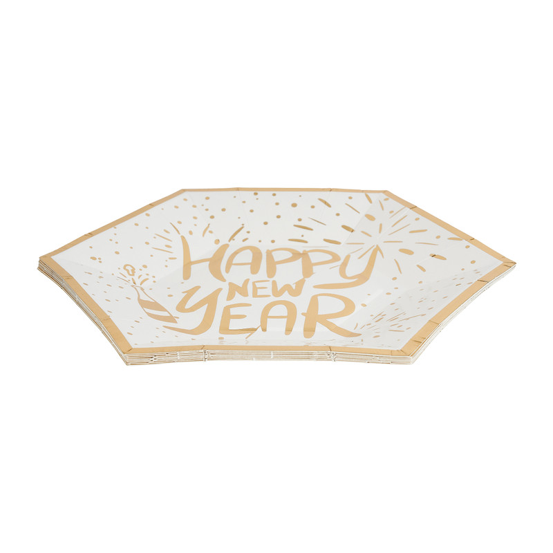 Bordjes happy new year - ⌀18 cm - set van 8