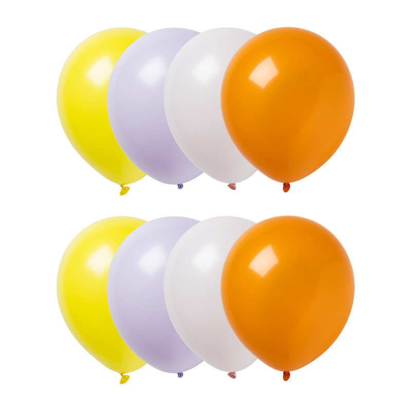 Ballonnen kleuren mix - geel/paars/roze/oranje - set van 8