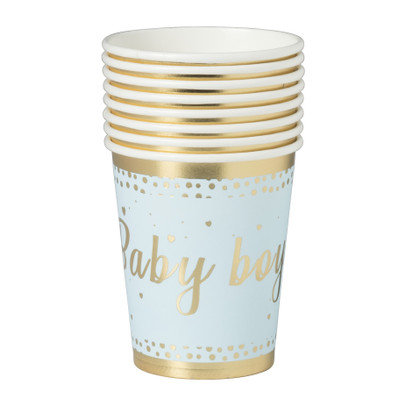 Bekers baby boy - papier - blauw/goud - set van 8