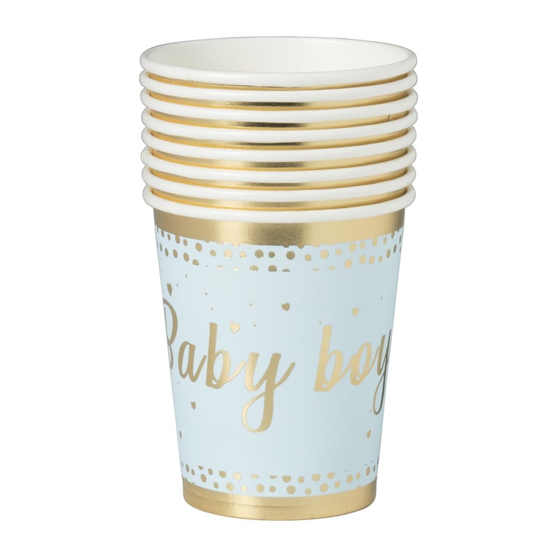 Bekers baby boy - papier - blauw/goud - set van 8