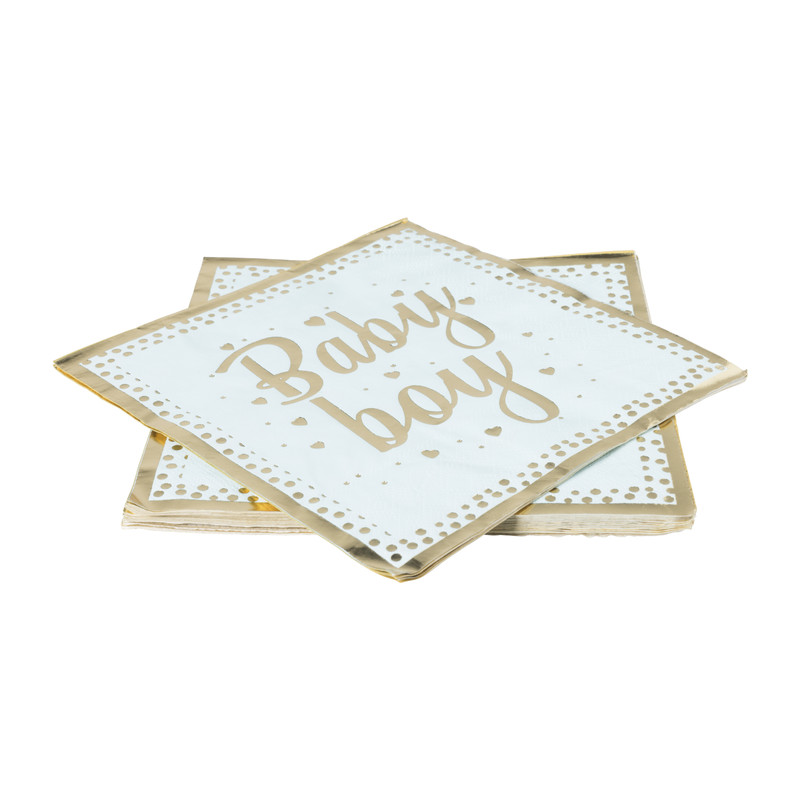 Servetten baby boy - blauw/goudkleurig - set van 8