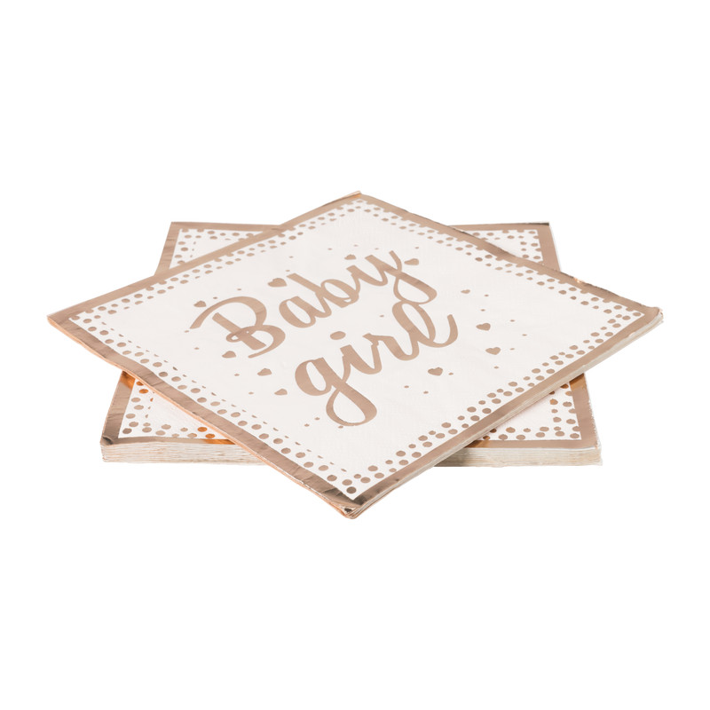 Servetten baby girl - roze/goudkleurig - set van 16