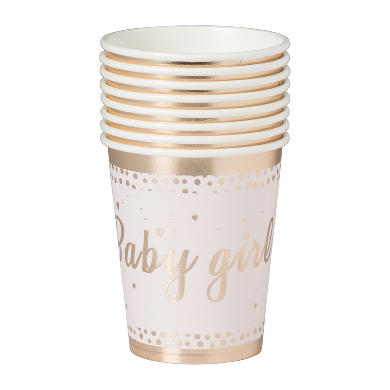 Bekers baby girl - papier - roze/goud - set van 8