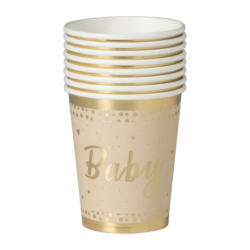Bekers baby - papier - bruin/goud - set van 8