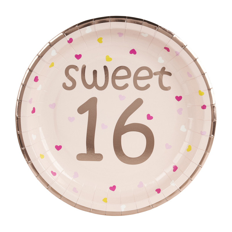Bordjes sweet 16 - roze - set van 8