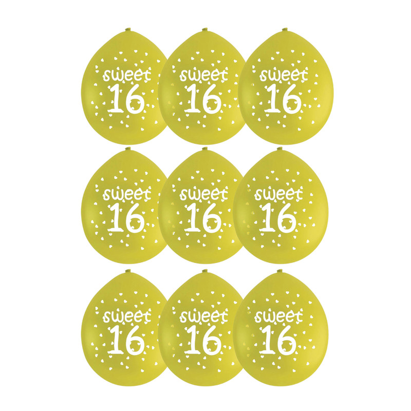 Ballon 16 jaar - diverse kleuren - set van 9