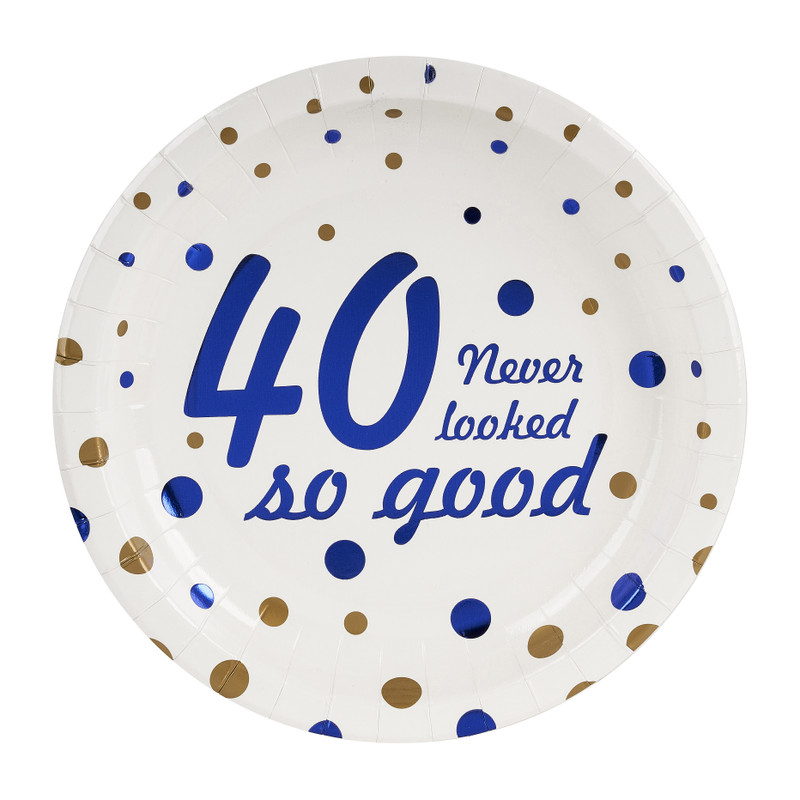 Bordjes 40 never looked so good - wit/blauw - set van 8