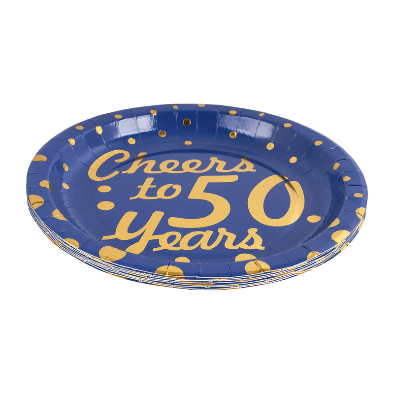 Bordjes Cheers to 50 Years - blauw/goud - set van 8