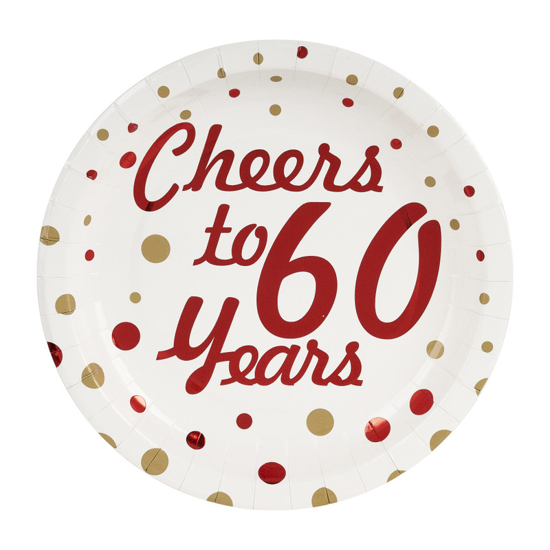 Bordjes Cheers to 60 Years - wit/rood - set van 8