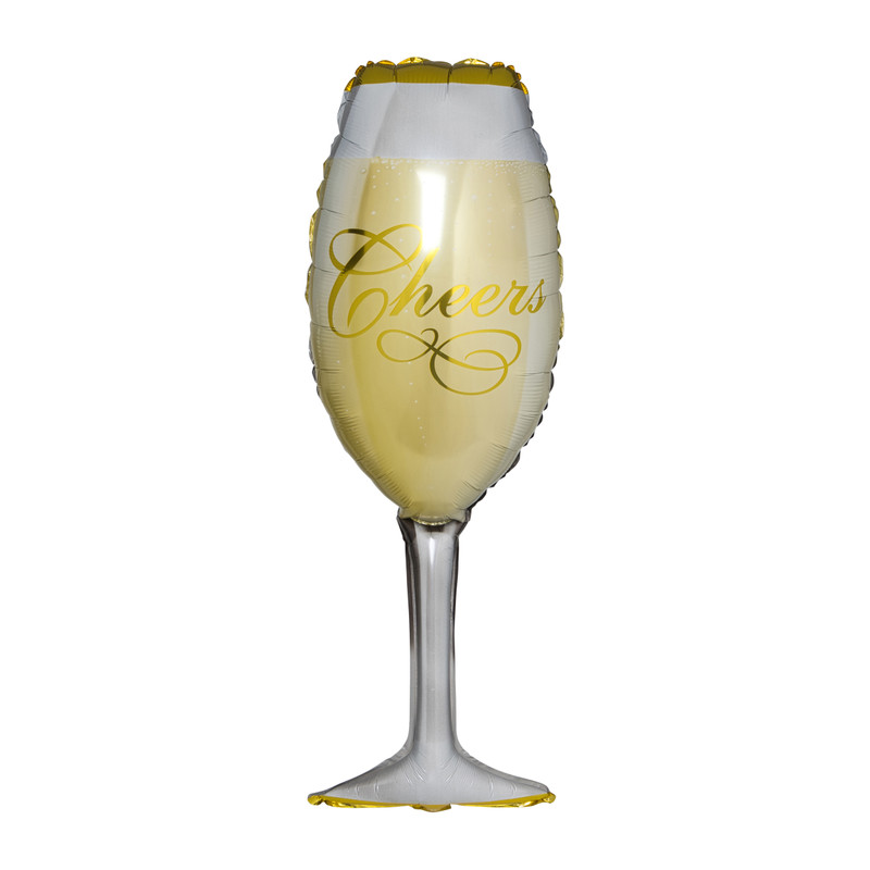 Folieballon champagneglas - goud/wit - 90 cm