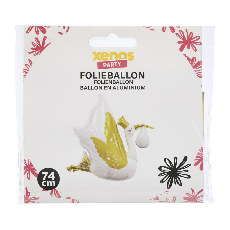 Folieballon ooienvaar XL - wit/goudkleurig - 74 cm