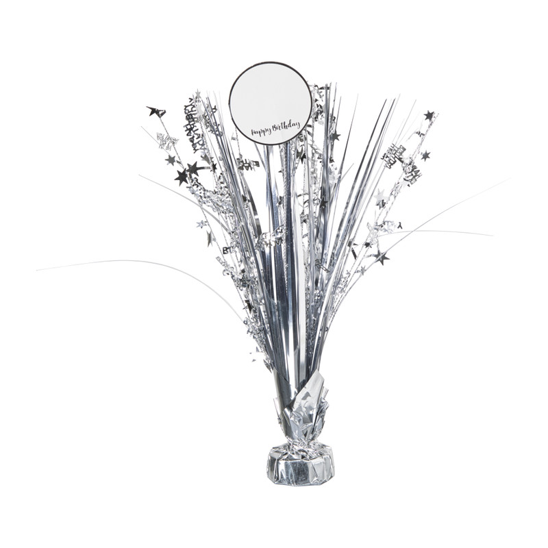 Tafeldecoratie happy birthday - zilverkleurig - 42 cm