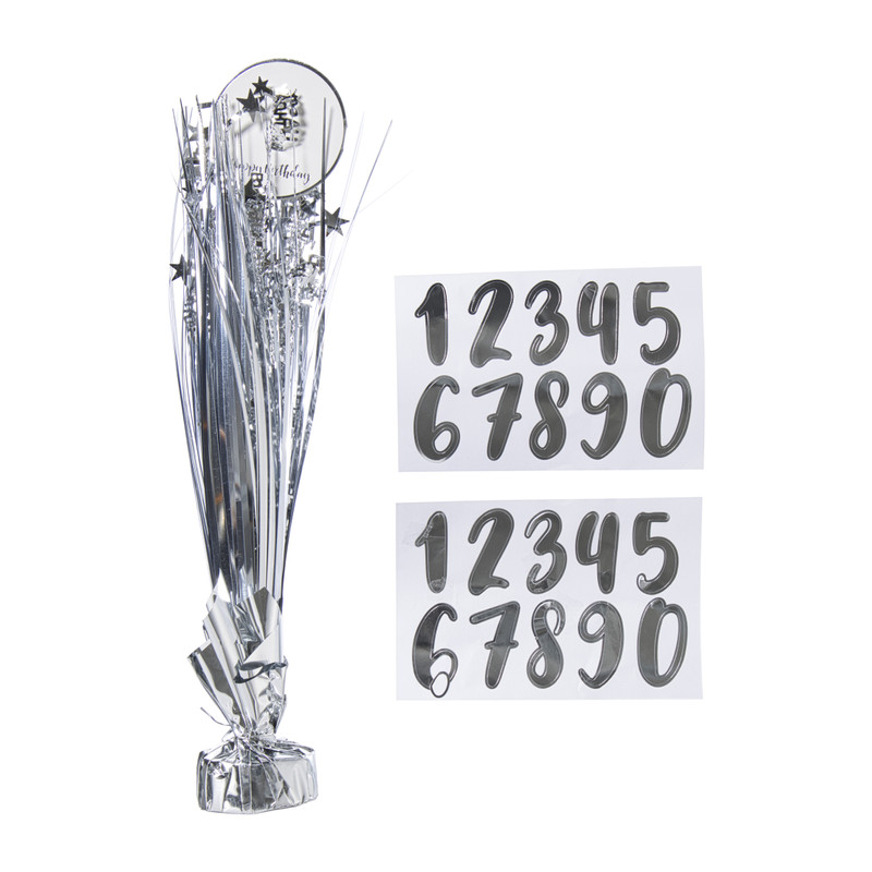 Tafeldecoratie happy birthday - zilverkleurig - 42 cm
