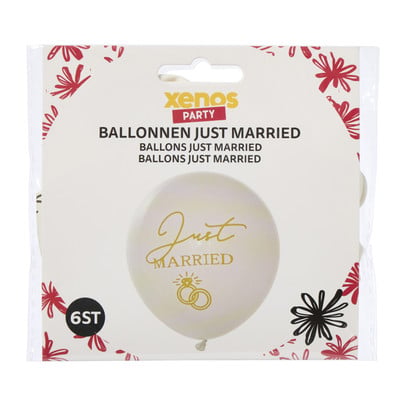 Ballonnen just married - wit/goudkleurig - set van 6