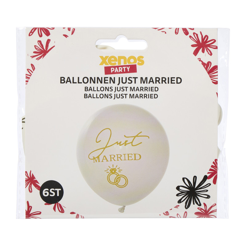 Ballonnen just married - wit/goudkleurig - set van 6