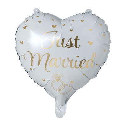 Folieballon just married hartje - wit/goudkleurig - 35 cm