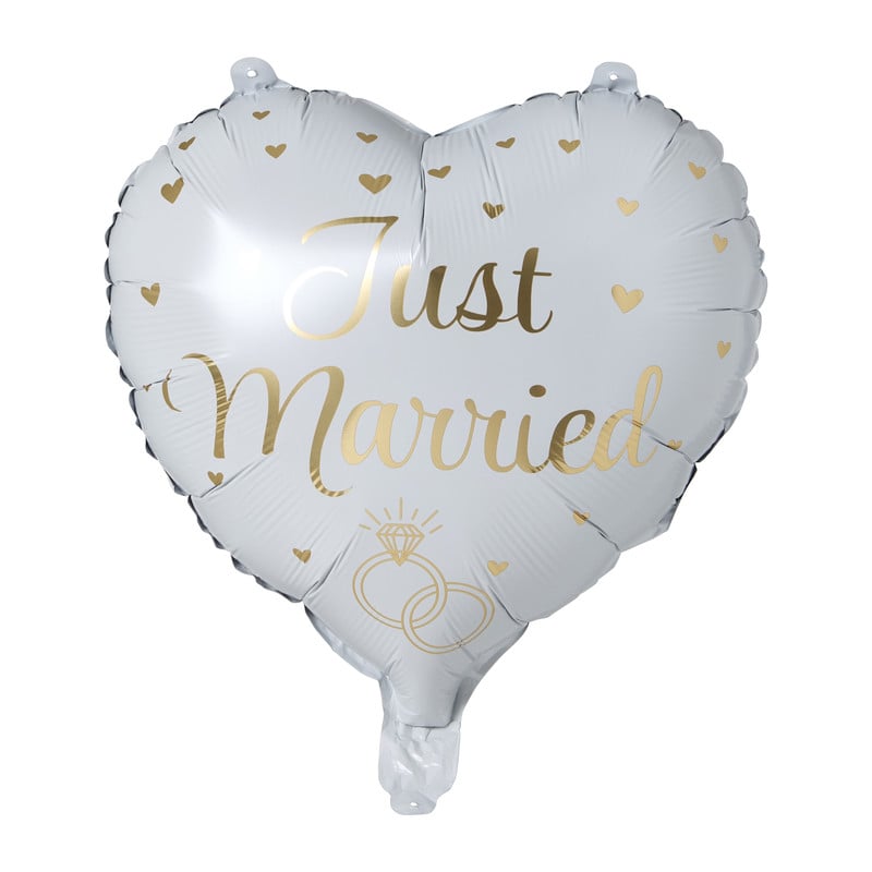 Folieballon just married hartje - wit/goudkleurig - 35 cm