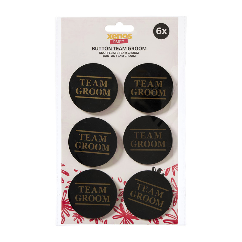 Team groom buttons - zwart/goudkleurig - set van 6