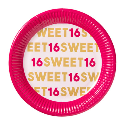 Papieren bordjes 16 jaar - roze - set van 8