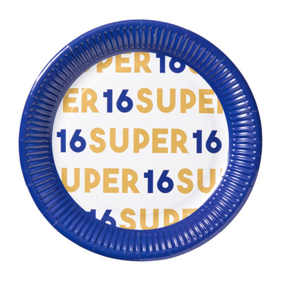 Papieren bordjes 16 jaar - blauw - set van 8