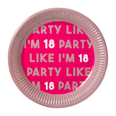 Papieren bordjes 18 jaar - roze - set van 8