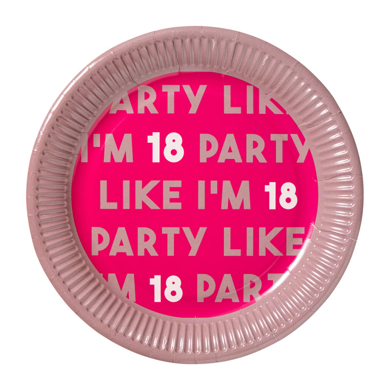 Papieren bordjes 18 jaar - roze - set van 8