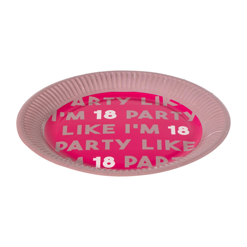 Papieren bordjes 18 jaar - roze - set van 8