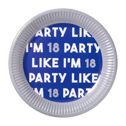Papieren bordjes 18 jaar - blauw - set van 8