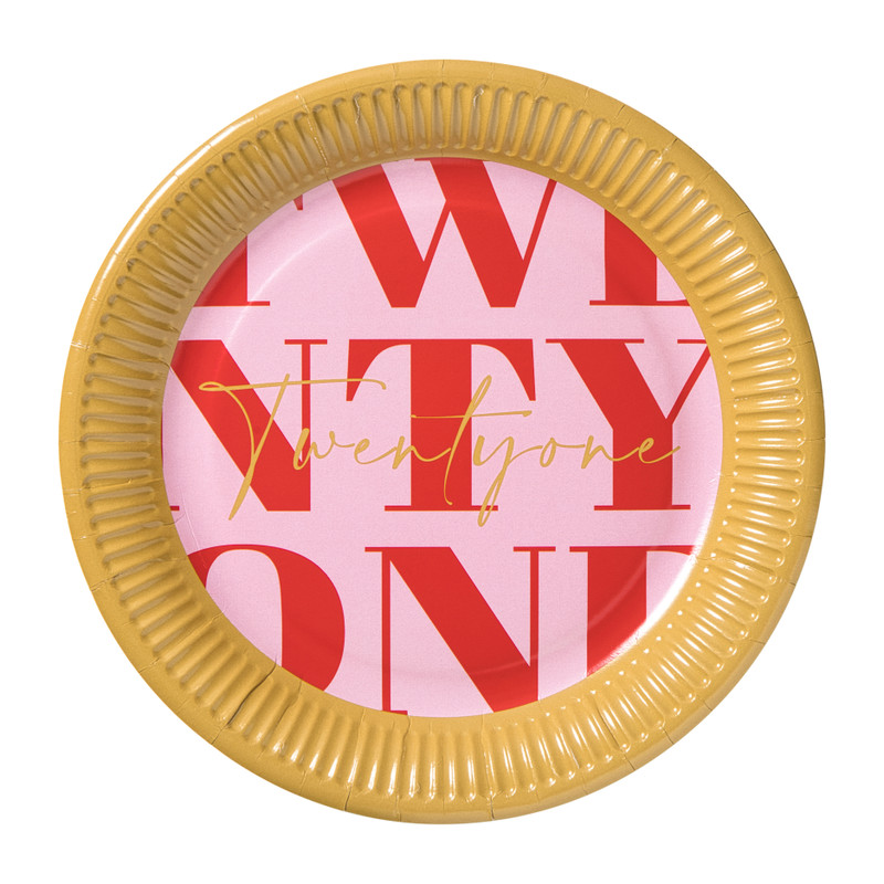 Papieren bordjes 21 jaar - rood - set van 8