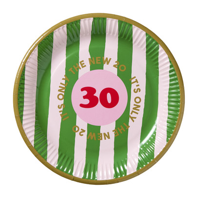 Papieren bordjes 30 jaar - roze - set van 8