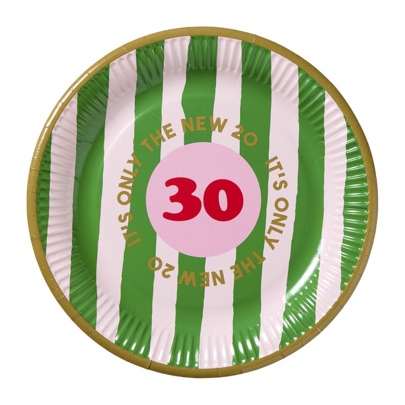 Papieren bordjes 30 jaar - roze - set van 8