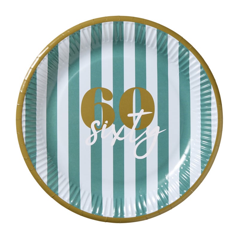 Papieren bordjes 60 jaar - groen - set van 8