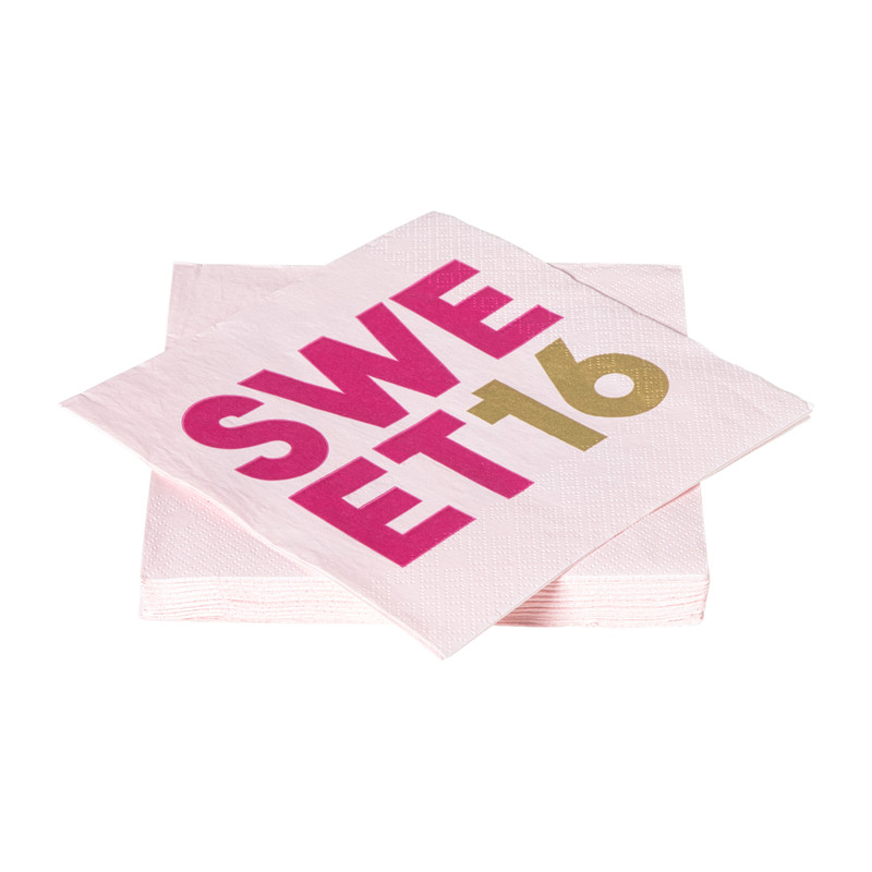 Servetten 16 jaar - roze - set van 20