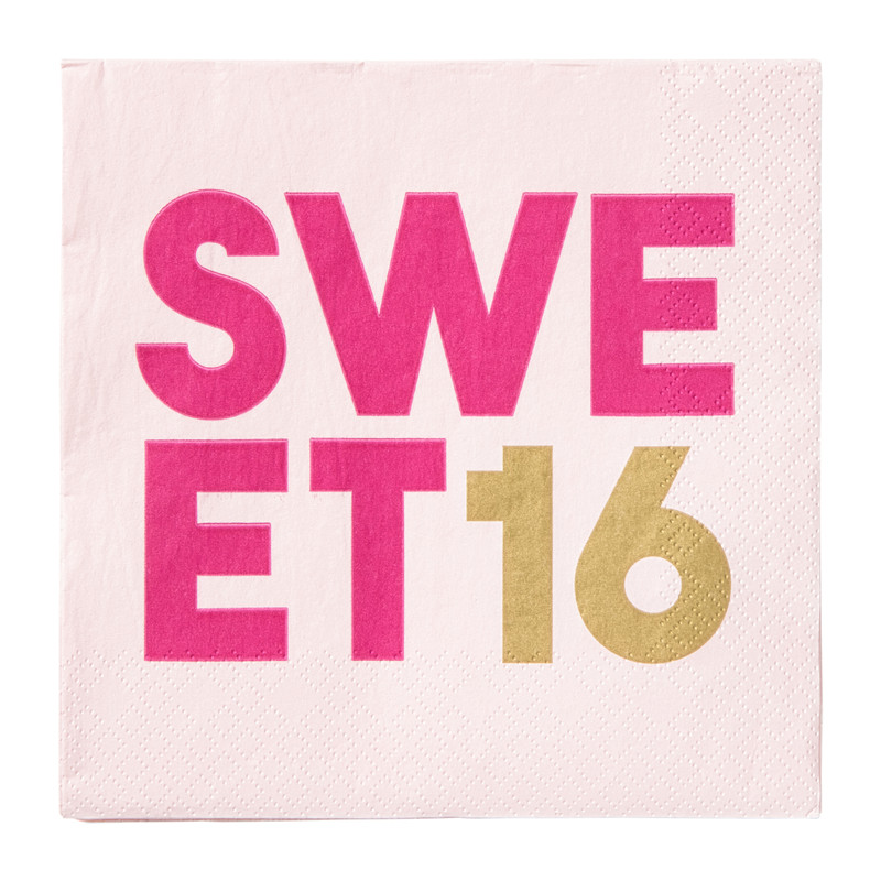 Servetten 16 jaar - roze - set van 20