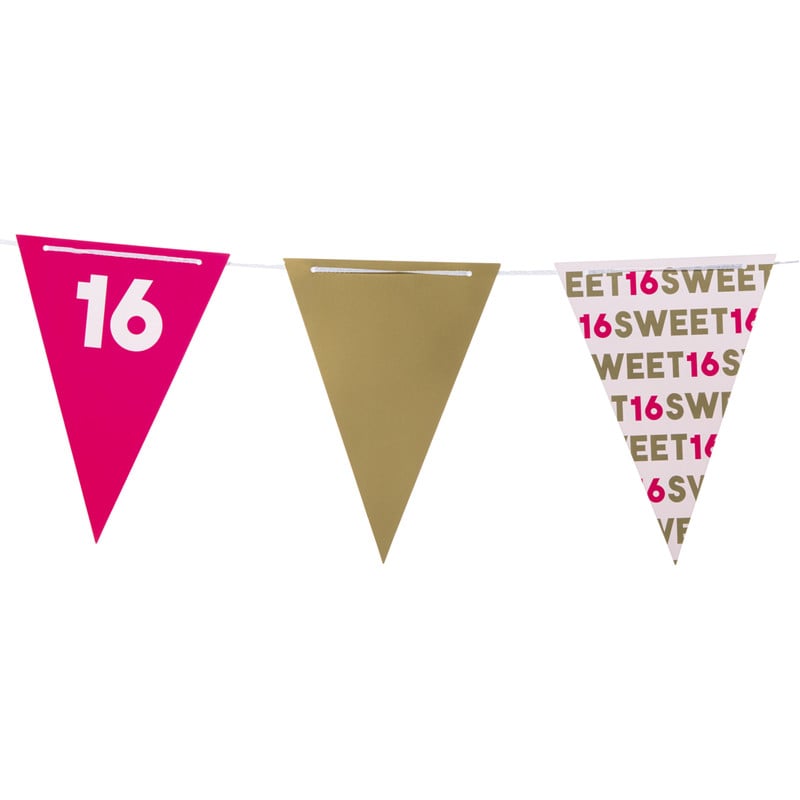 Vlaggenlijn 16 jaar - roze - 10 meter