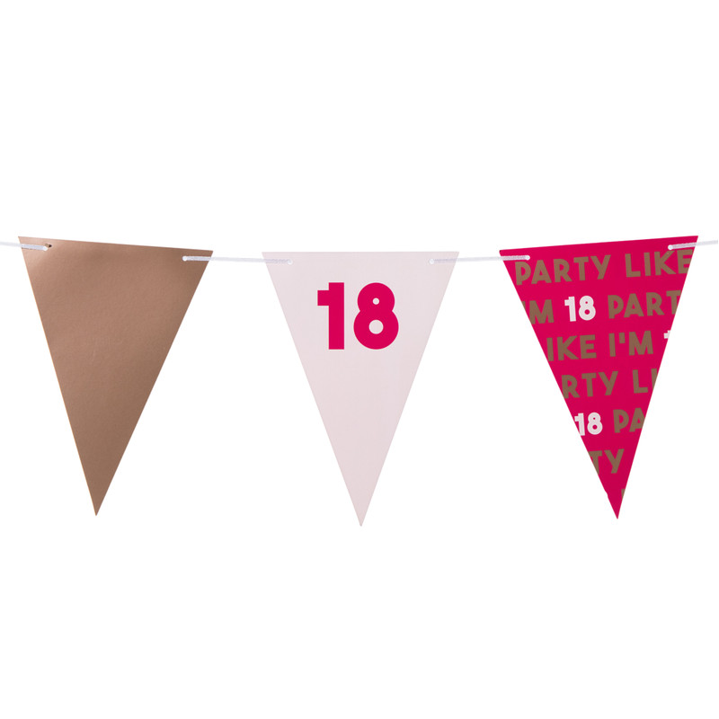 Vlaggenlijn 18 jaar - roze - 10 meter