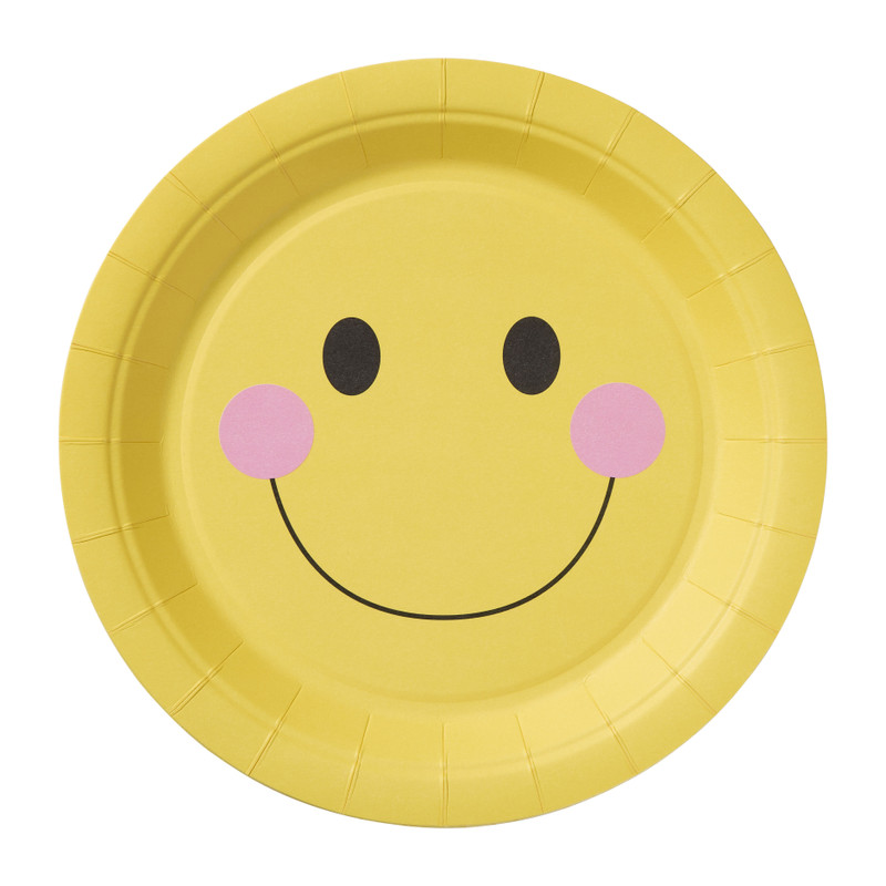 Papieren bord smiley - geel - set van 8