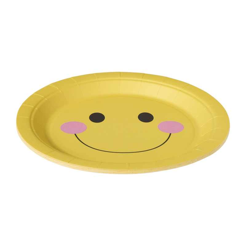 Papieren bord smiley - geel - set van 8