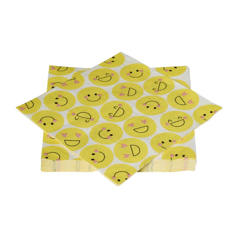 Papieren servetten smiley - geel - set van 20