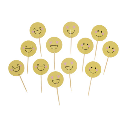 Cocktailprikkers smiley - geel - set van 12