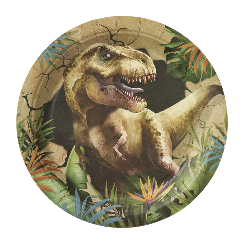 Papieren bord dino - multikleur - set van 8