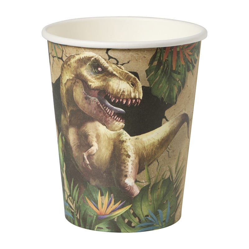 Papieren bekers dino - multikleur - set van 8