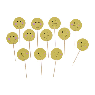 Cocktailprikkers smiley - multikleur - set van 12