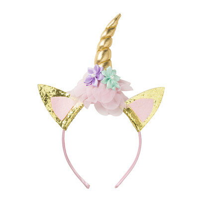 Unicorn diadeem - goudkleurig/roze - 11x17.5 cm