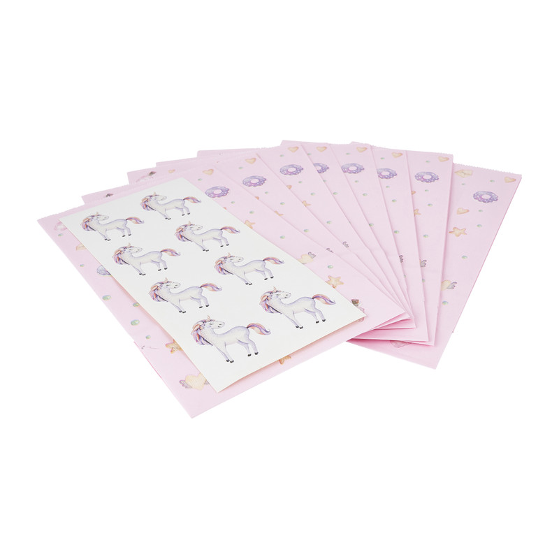 Snoepzakje met sluitsticker - unicorn - 8 stuks