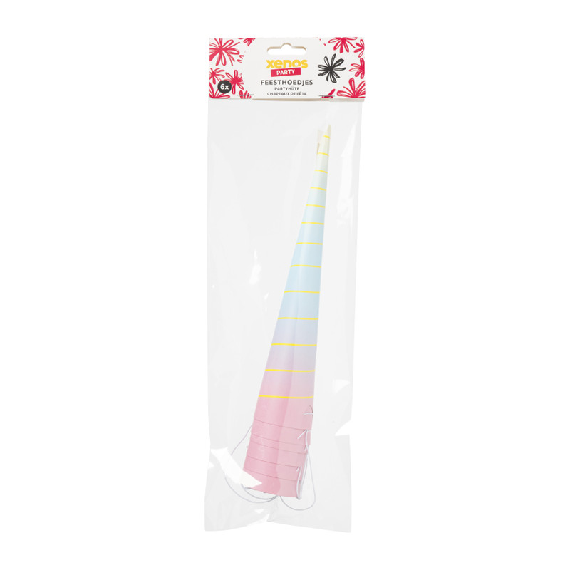 Hoedjes unicorn - roze/blauw - 6 stuks