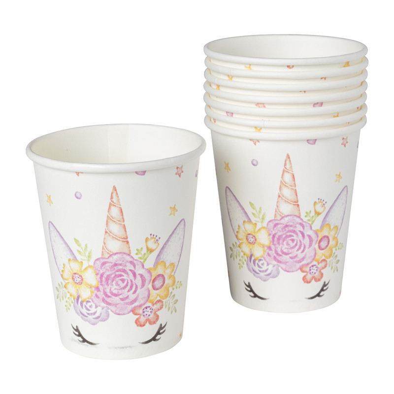 Bekers unicorn - papier - set van 8